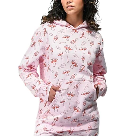 By Samii Ryan Shrooms All Over Print Pink Hoodie Medium MSRP $72 - Picture 2 of 7